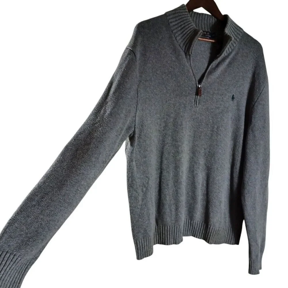 Polo Ralph Lauren XXL Men’s Quarter Zip Sweater Gray Pony Logo Pullover Cotton